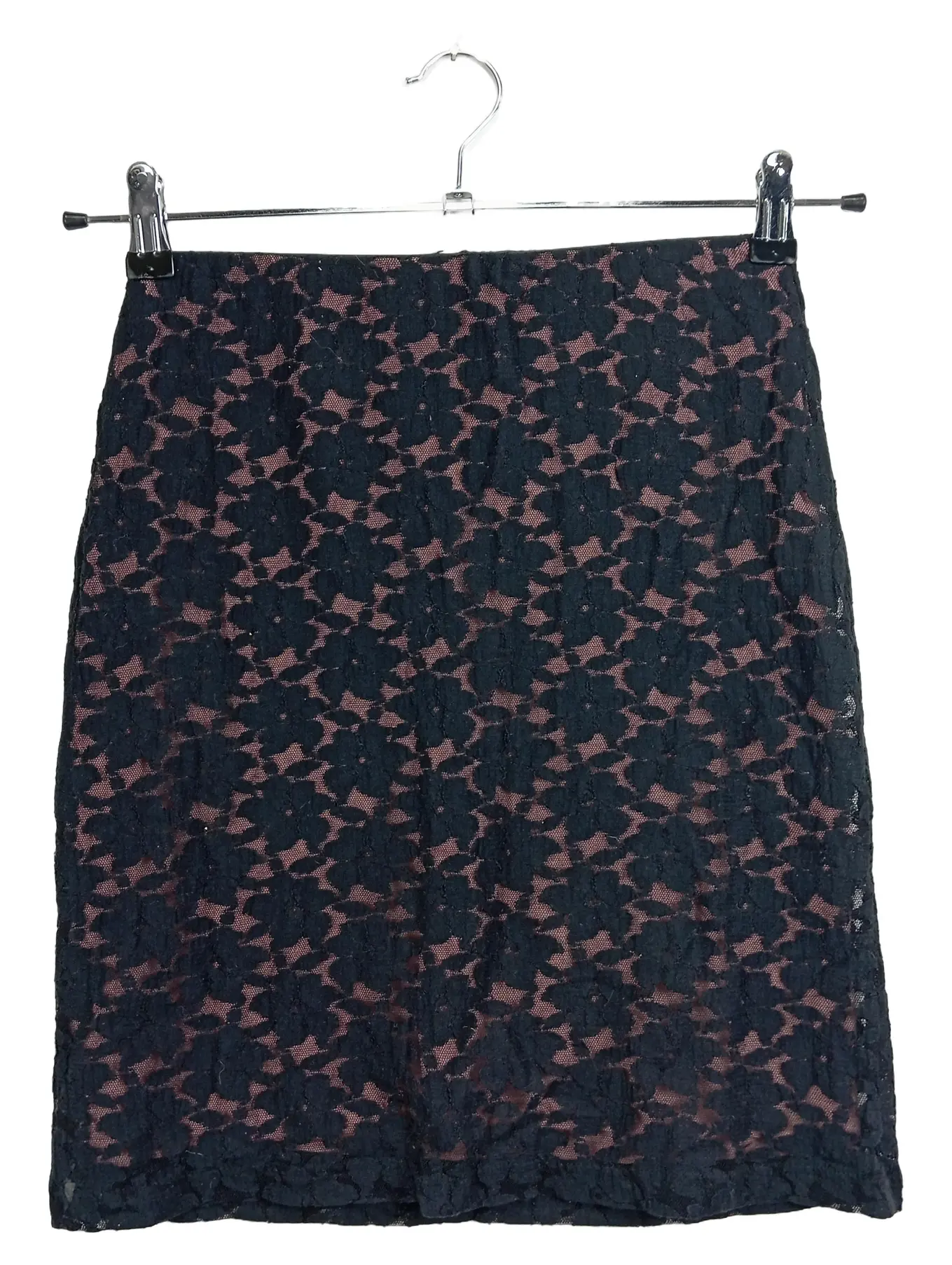 Damen Bleistiftrock Spitze Blumenmuster Schwarz Gr. S Midirock Elegant Baumwolle