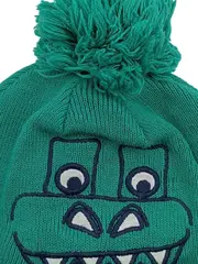 Vorschaubild 2 von Kinder Bommelmütze Dino Motiv Grün Acryl Strickmütze Freizeit