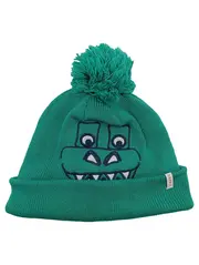 Vorschaubild 1 von Kinder Bommelmütze Dino Motiv Grün Acryl Strickmütze Freizeit
