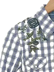 Vorschaubild 2 von Hemdbluse Damen Kariert Langarm Stickerei Fransen Baumwolle 40 L