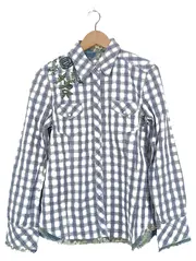 Vorschaubild 1 von Hemdbluse Damen Kariert Langarm Stickerei Fransen Baumwolle 40 L