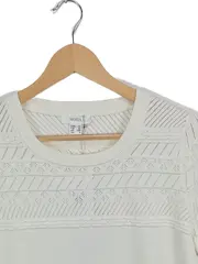 Vorschaubild 2 von Damen Pullover Strickshirt Gr. 40/L Weiß Casual Lochmuster Kurzarm