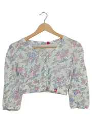 Vorschaubild 1 von EDC Damen Strickjacke Blumenmuster Gr. 36/S Casual Cropped Baumwolle