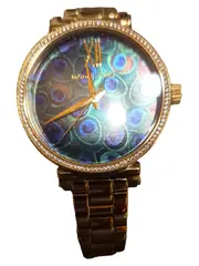 Vorschaubild 3 von MK-3946 Damenuhr Gold Pfauenmuster Strass Edelstahl