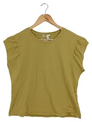 Vorschaubild 1 von Damen T-Shirt Gr. M Oliv Baumwolle Raffungen Casual