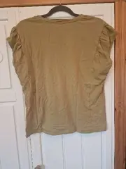 Vorschaubild 2 von Damen T-Shirt Gr. M Oliv Baumwolle Raffungen Casual