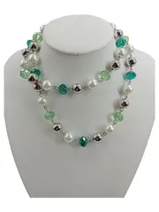 Vorschaubild 1 von Halskette Perlen Kristalle Grün Türkis Silber Elegant Damen 39cm