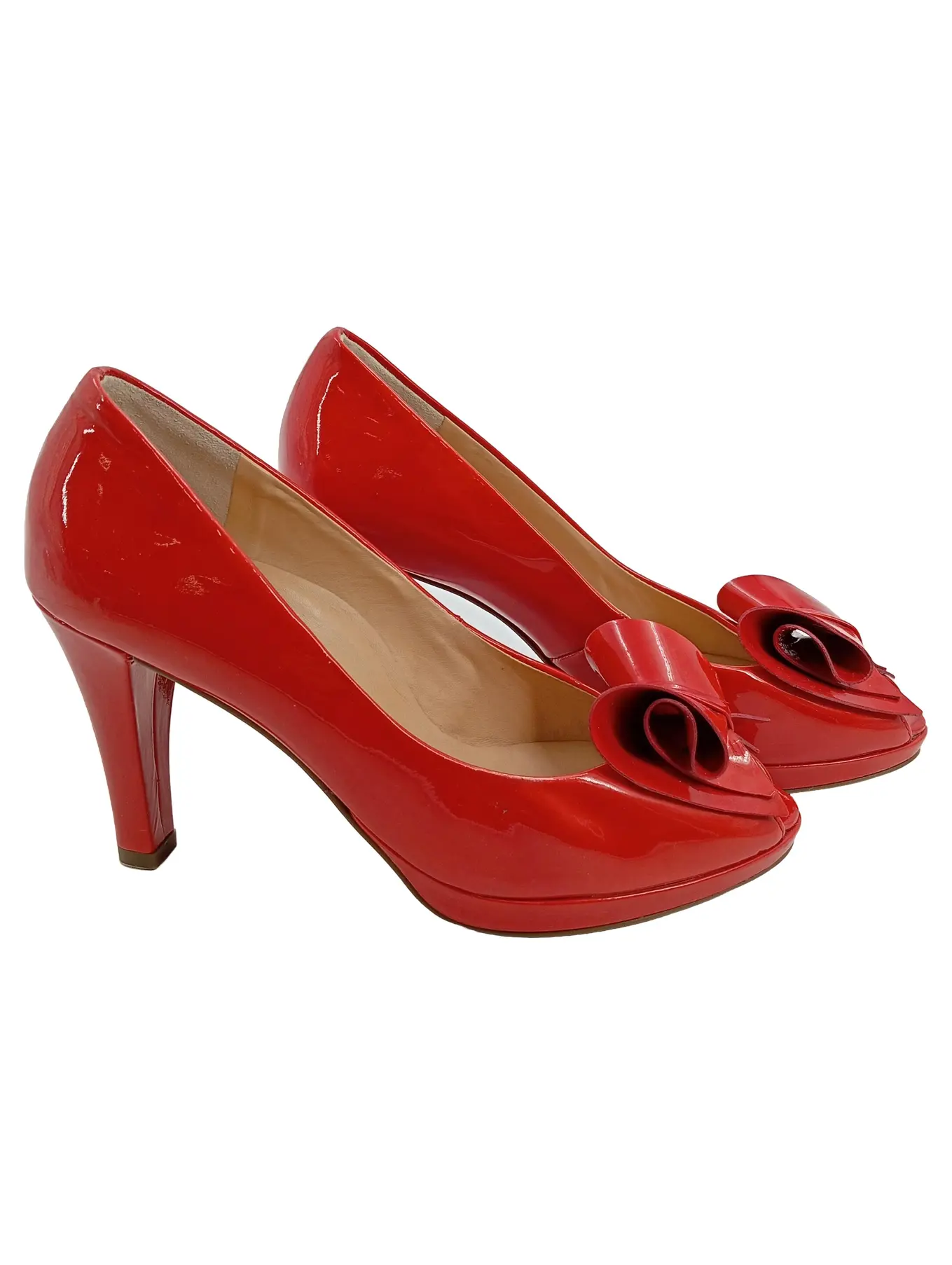 PAUL GREEN Damen Pumps Schleife Lack Rot Peeptoe High Heel Gr. 36 Elegant