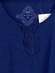 Vorschaubild 5 von EDC Damen T-Shirt Gr. 38 M Blau Casual Rüschen Kurzarm