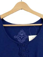 Vorschaubild 3 von EDC Damen T-Shirt Gr. 38 M Blau Casual Rüschen Kurzarm