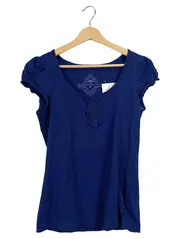 Vorschaubild 1 von EDC Damen T-Shirt Gr. 38 M Blau Casual Rüschen Kurzarm