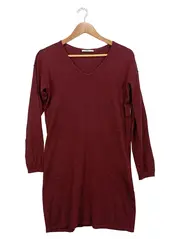 Vorschaubild 1 von Strickkleid Damen XS Bordeaux V-Ausschnitt Langarm
