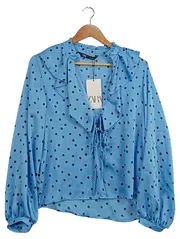 Vorschaubild 1 von Damen Bluse Punkte Rüschen Blau Gr. 36/S