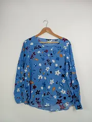 Vorschaubild 3 von Damen Bluse Gr. 40 L Blau Blumenmuster Langarm Casual Viskose