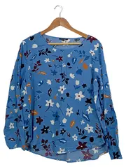 Vorschaubild 1 von Damen Bluse Gr. 40 L Blau Blumenmuster Langarm Casual Viskose