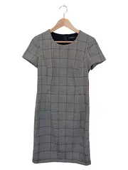 Vorschaubild 1 von Damen Etuikleid Gr. 34/XS Grau Kariert Business Elegant Kurzarm