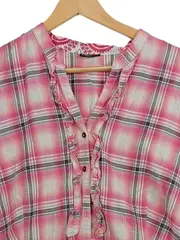 Vorschaubild 2 von Damen Bluse kariert Pink Rüschen Kurzarm Gr. 46/3XL
