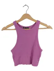 Vorschaubild 1 von Damen Crop Top Rippstrick Rosa Gr. M Tanktop Ärmellos Basic