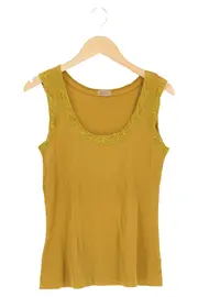 Vorschaubild 1 von QIERO Damen Top Rippstrick Spitze Gelb Gr. 42/L Bohemian Vintage