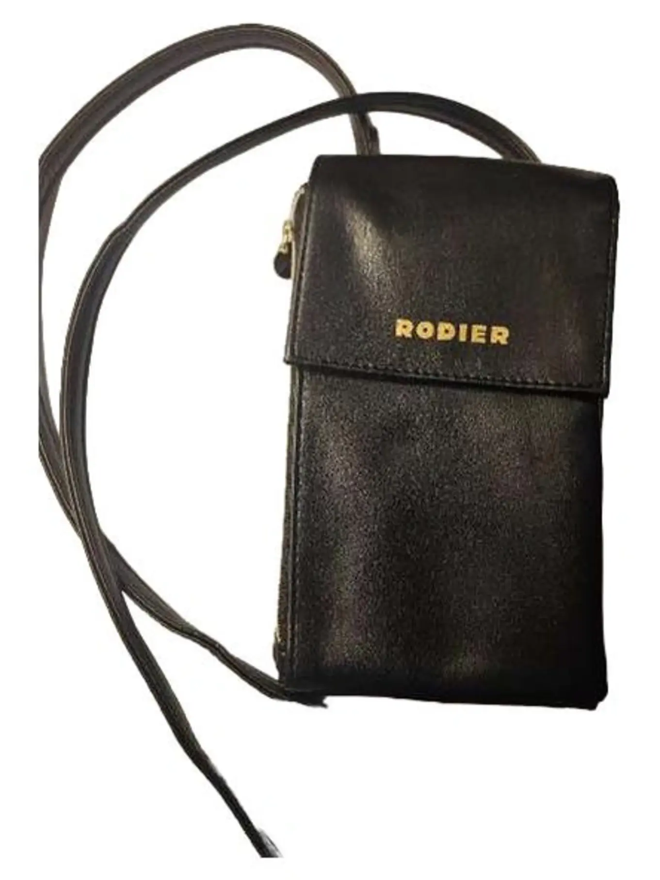 RODIER Damen Umhängetasche Schwarz Leder Casual Crossbody Tasche 11x21cm