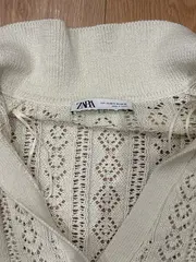 Vorschaubild 3 von Damen Strickpullover Lochmuster Kragen Beige Gr. XS