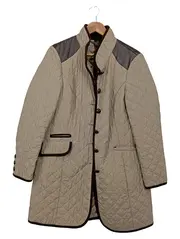 Vorschaubild 1 von Steppjacke Damen Gr. M Beige Lederbesatz Übergangsjacke