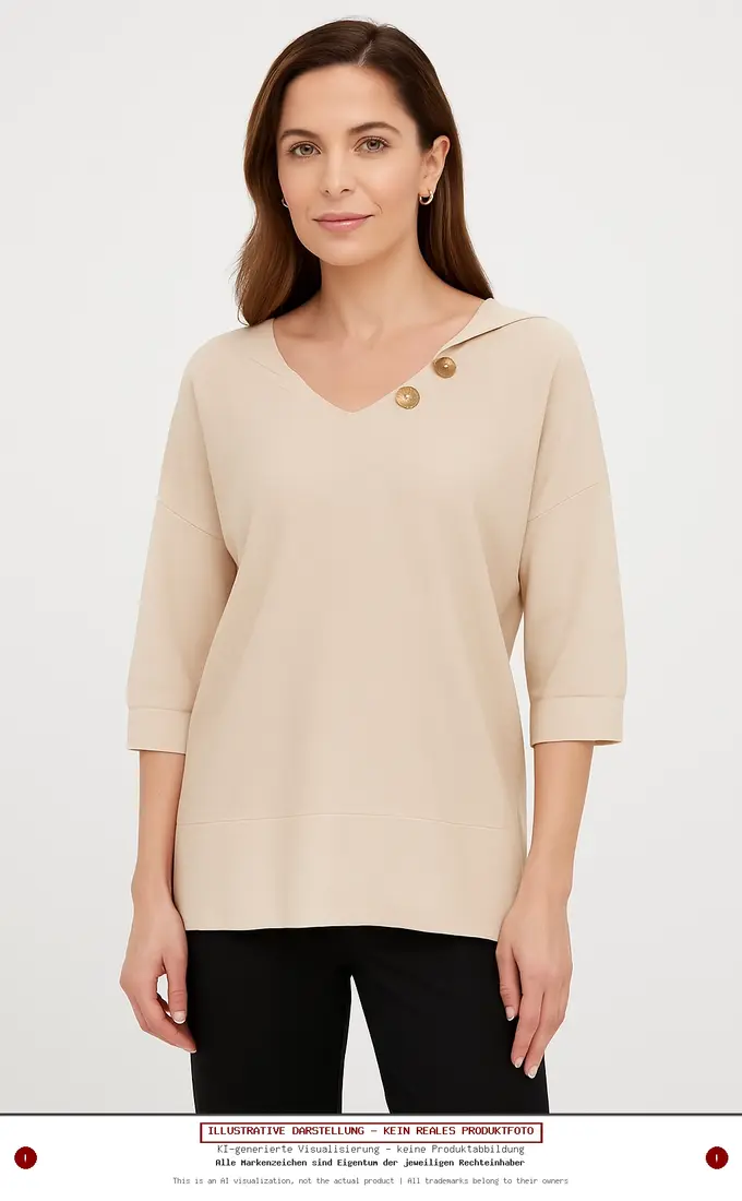 ZOE ONA Damen Pullover Casual 3/4 Arm 100% Baumwolle Beige XS