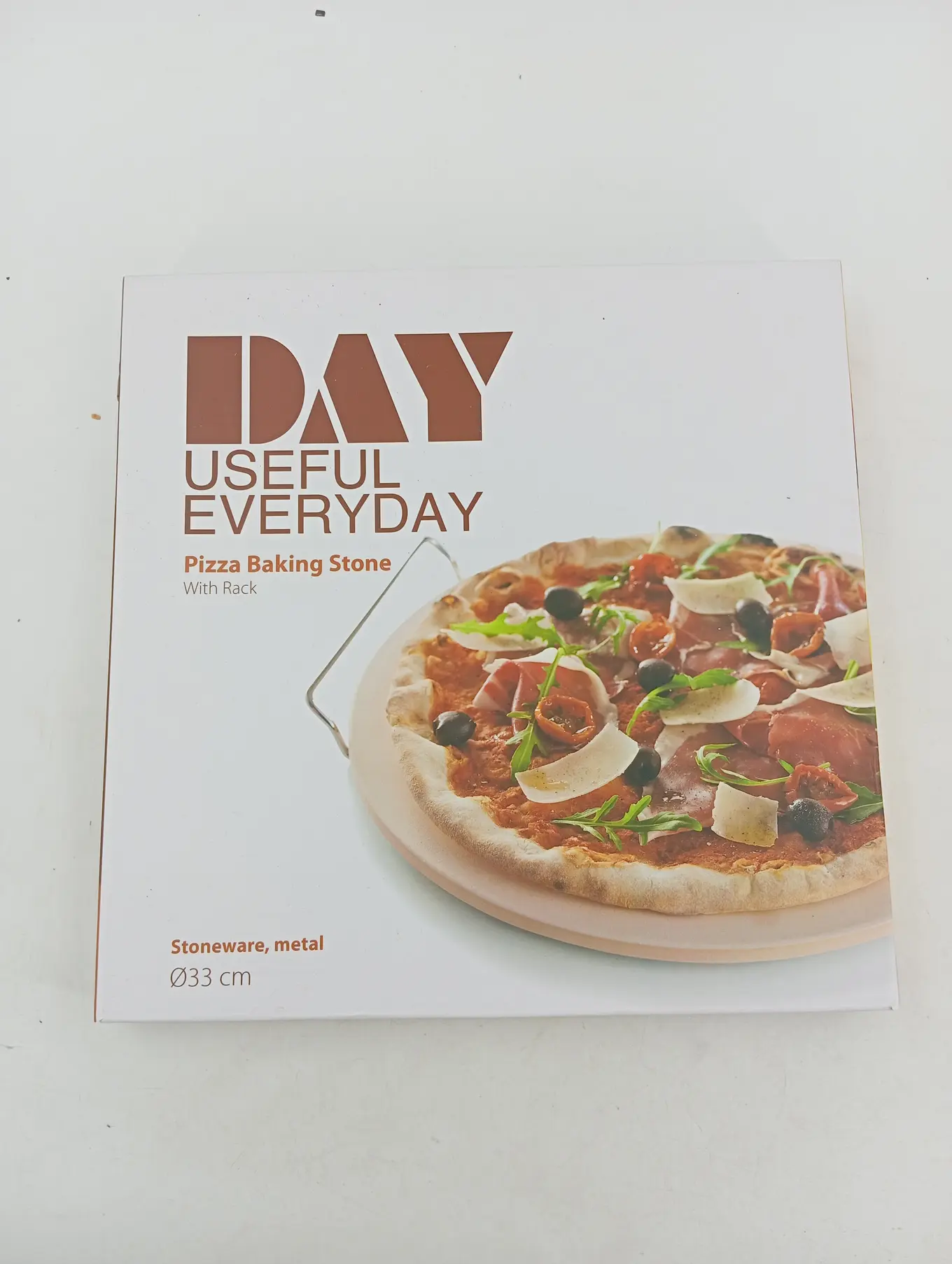 DAY Pizzastein Keramik Metall Ø 33 cm Beige mit Gestell für Ofen & Grill