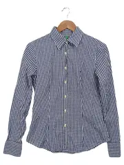 Vorschaubild 1 von BENETTON Hemdbluse Damen Gr. 36/S kariert blau Baumwolle Langarm Casual