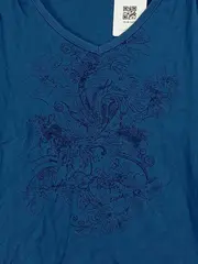 Vorschaubild 2 von Damen Langarmshirt Blumen Print Blau Gr. 42/XL Casual Baumwolle