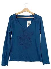 Vorschaubild 1 von Damen Langarmshirt Blumen Print Blau Gr. 42/XL Casual Baumwolle