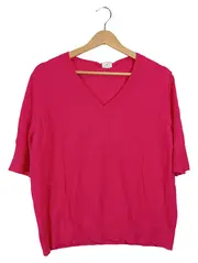 Vorschaubild 1 von Damen Pullover V-Ausschnitt Kurzarm Pink Gr. 44/XXL Casual Baumwolle