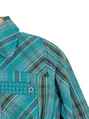 Vorschaubild 3 von Kinder Bluse Kariert Türkis Gr. 104/110 Casual Langarm
