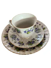 Vorschaubild 1 von Kaffeeservice Porzellan Weiß Blumenmuster Veilchen 3-teilig