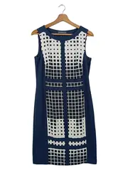 Vorschaubild 1 von Etuikleid Damen Blau Grafisch Klassisch Elegant Business Gr. 36 S