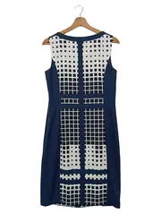 Vorschaubild 5 von Etuikleid Damen Blau Grafisch Klassisch Elegant Business Gr. 36 S