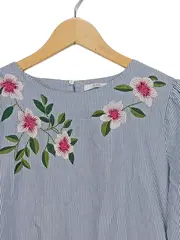 Vorschaubild 2 von EDC Damen Bluse 34/XS Mehrfarbig Gestreift Blumenstickerei Casual