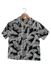 Vorschaubild 1 von HIP & HOPPS Kinder Hawaiihemd Gr. 146 Kurzarm Palmenblätter Schwarz Weiß