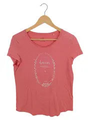 Vorschaubild 1 von EDC T-Shirt Damen Pink Schriftzug Applikationen Gr. 38/M Kurzarm Freizeit