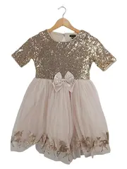 Vorschaubild 1 von Mädchen Festkleid Pailletten Tüll Einhorn Schleife Rosa Gr. 140
