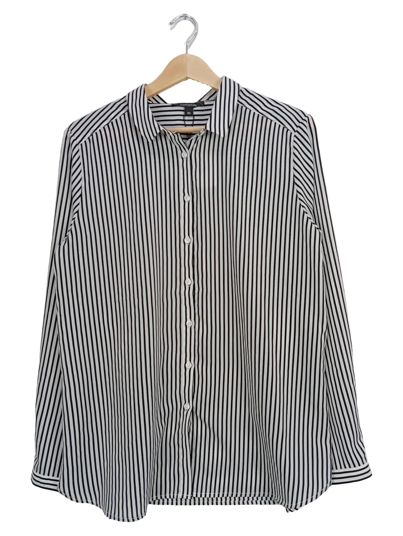 COMMA Damen Bluse Gestreift Langarm Business Weiß Gr. 40