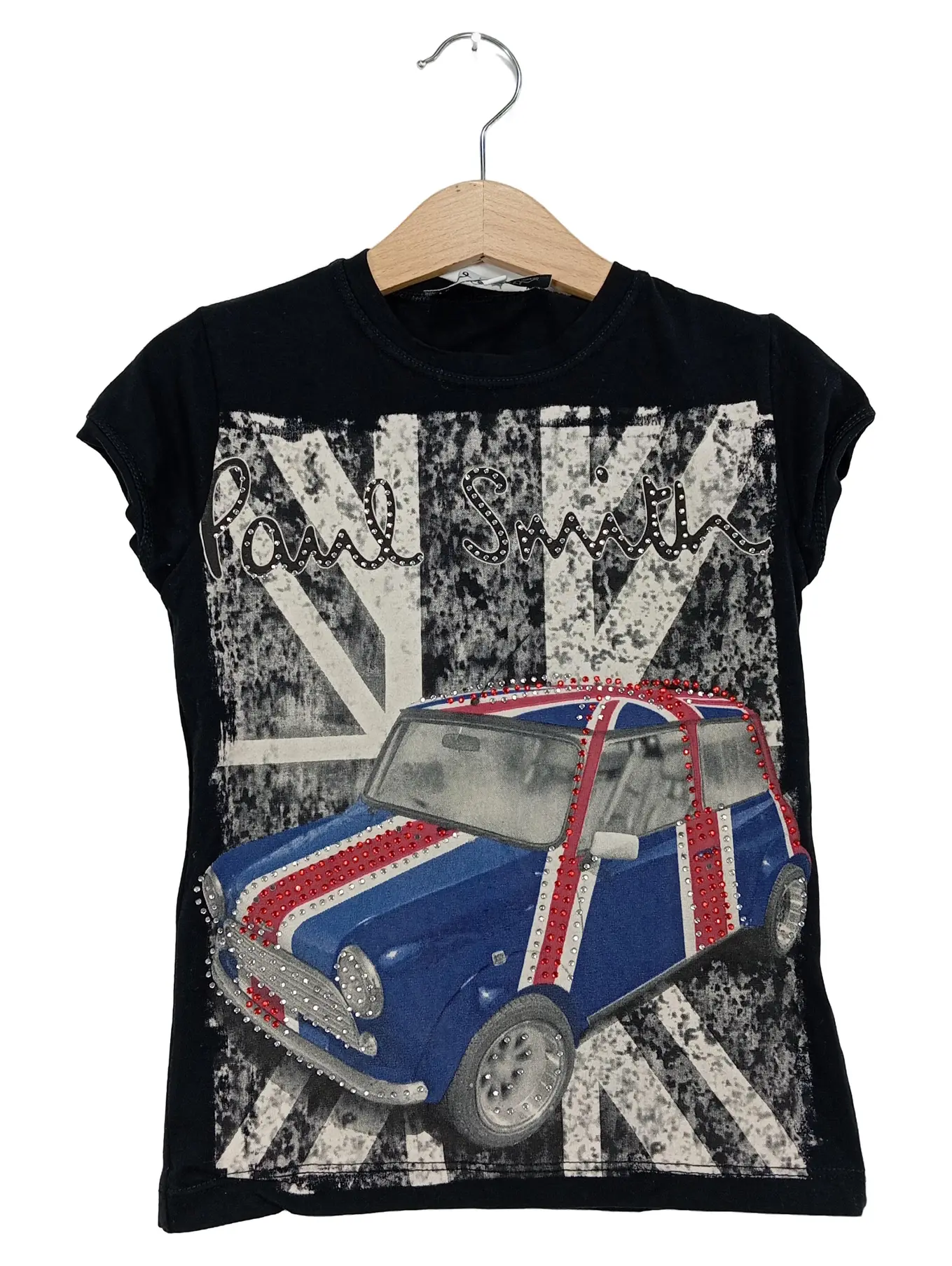 PAUL SMITH Kinder T-Shirt Schwarz Gr. 104 Mini Cooper Union Jack Strass