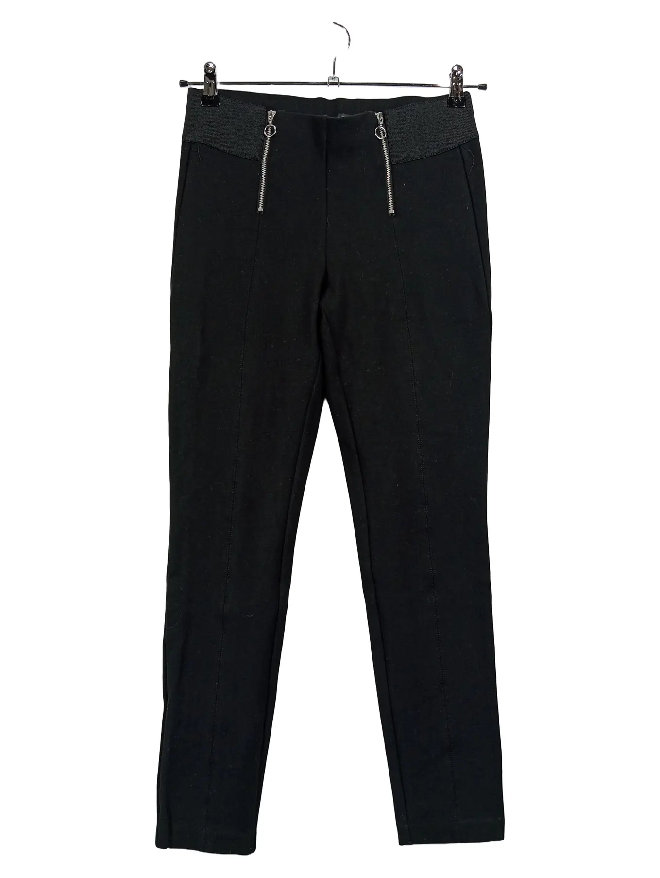 ZARA Damen Hose Treggings Anzughose Gr. 40 L Schwarz Reißverschluss Stretch