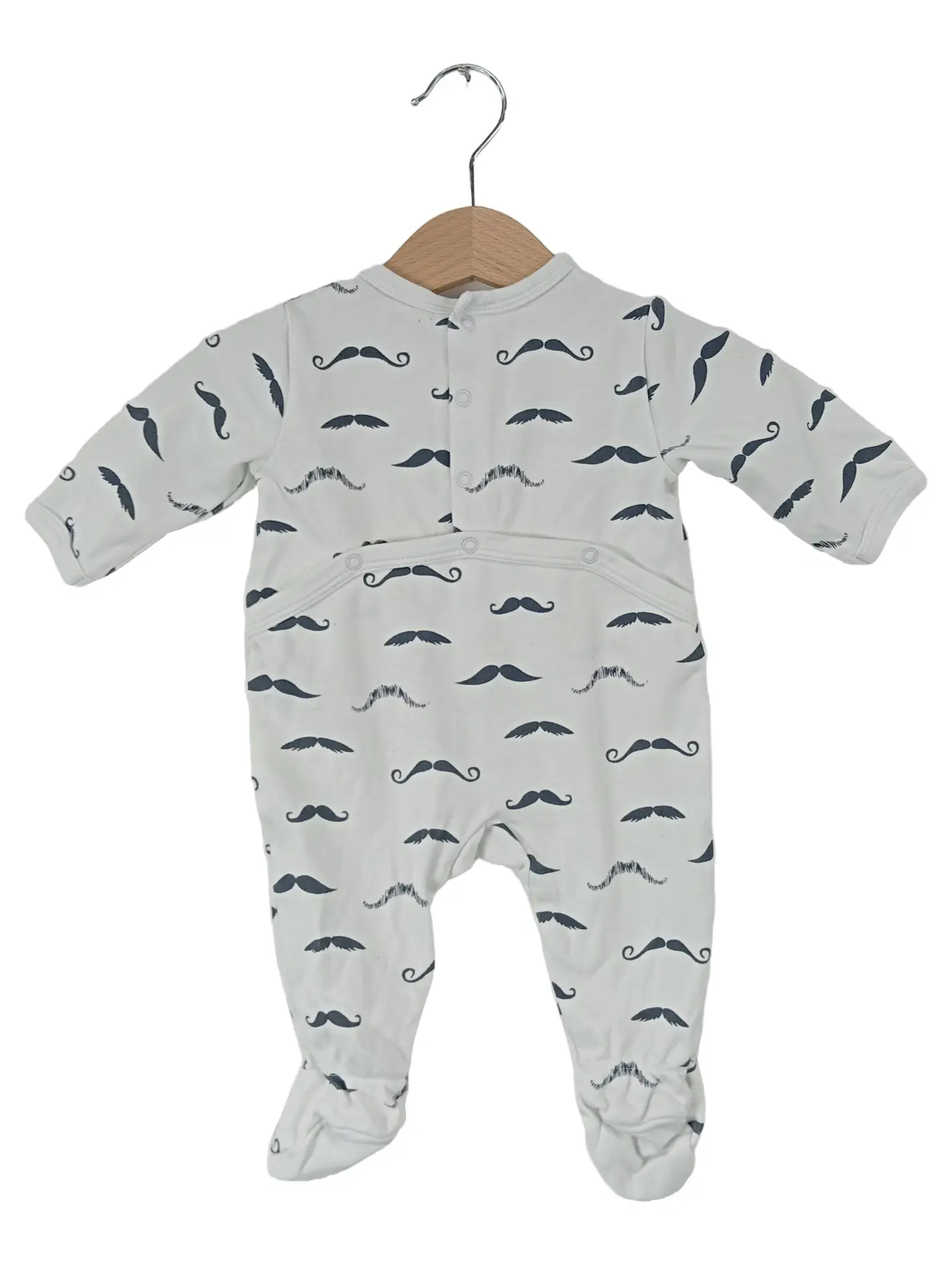 RIVER ISLAND Baby Schlafanzug Strampler Gr. 62 Weiß Schnurrbart Charmant