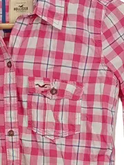 Vorschaubild 4 von Damen Hemdbluse Kariert Rosa Weiß Blau Gr. XS Baumwolle