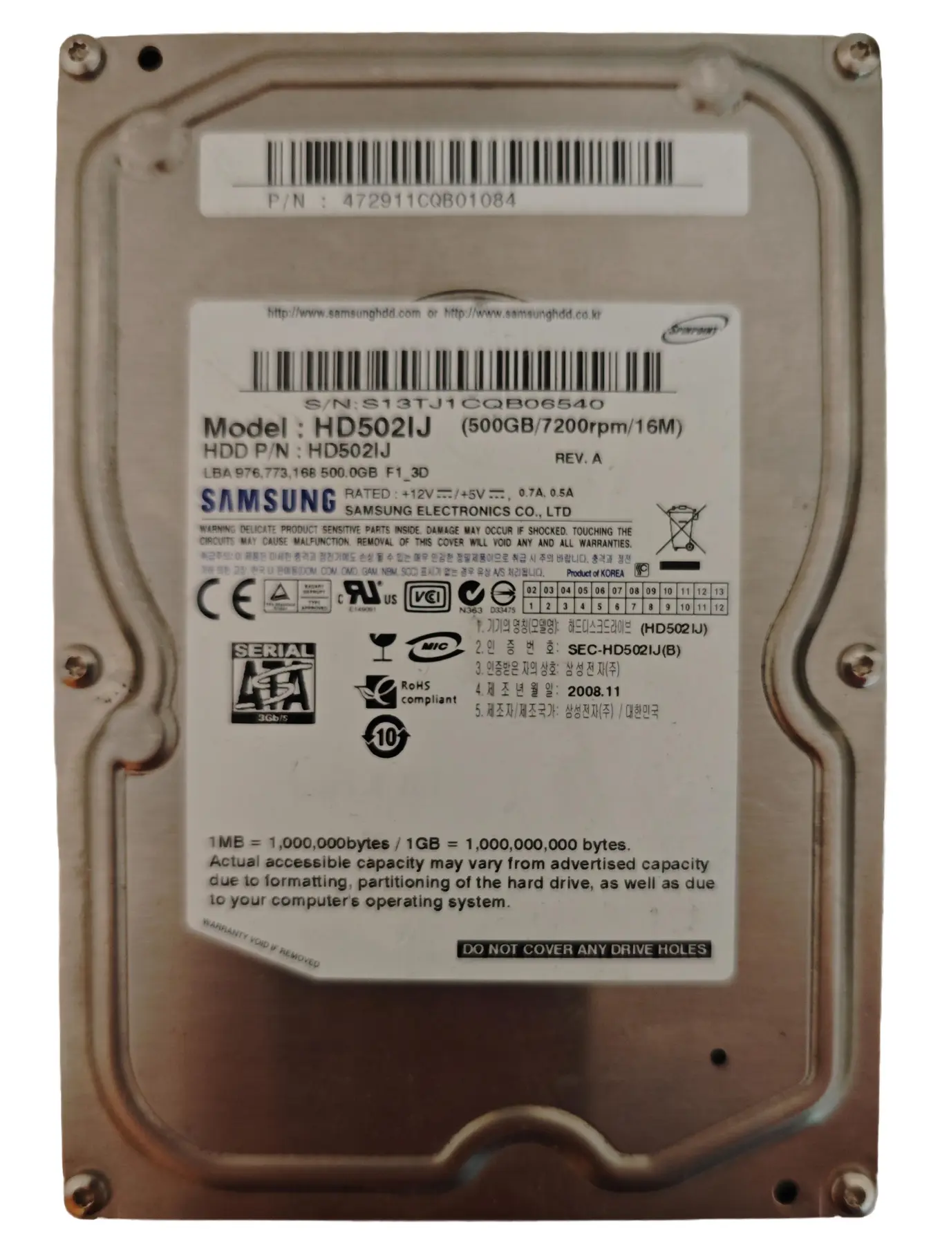 SAMSUNG HD502IJ Festplatte 500GB SATA 3.5 Zoll Silber HDD