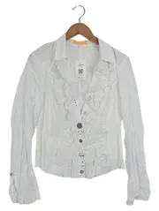 Vorschaubild 1 von Damen Bluse Gr. 38 Weiß mit Rüschen Langarm Elegant