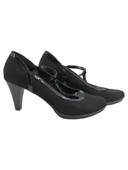 Vorschaubild 1 von Damen Pumps Gr. 42 Schwarz T-Strap Wildleder Lack Absatz Elegant