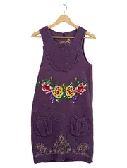 Vorschaubild 1 von Damen Strickkleid Gr. 40/L Lila Blumenstickerei Pailletten Farbenfroh