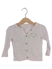 Vorschaubild 1 von Strickjacke Rosa Gr. 68 Kinder Baumwolle Rippstrick Bär Motiv